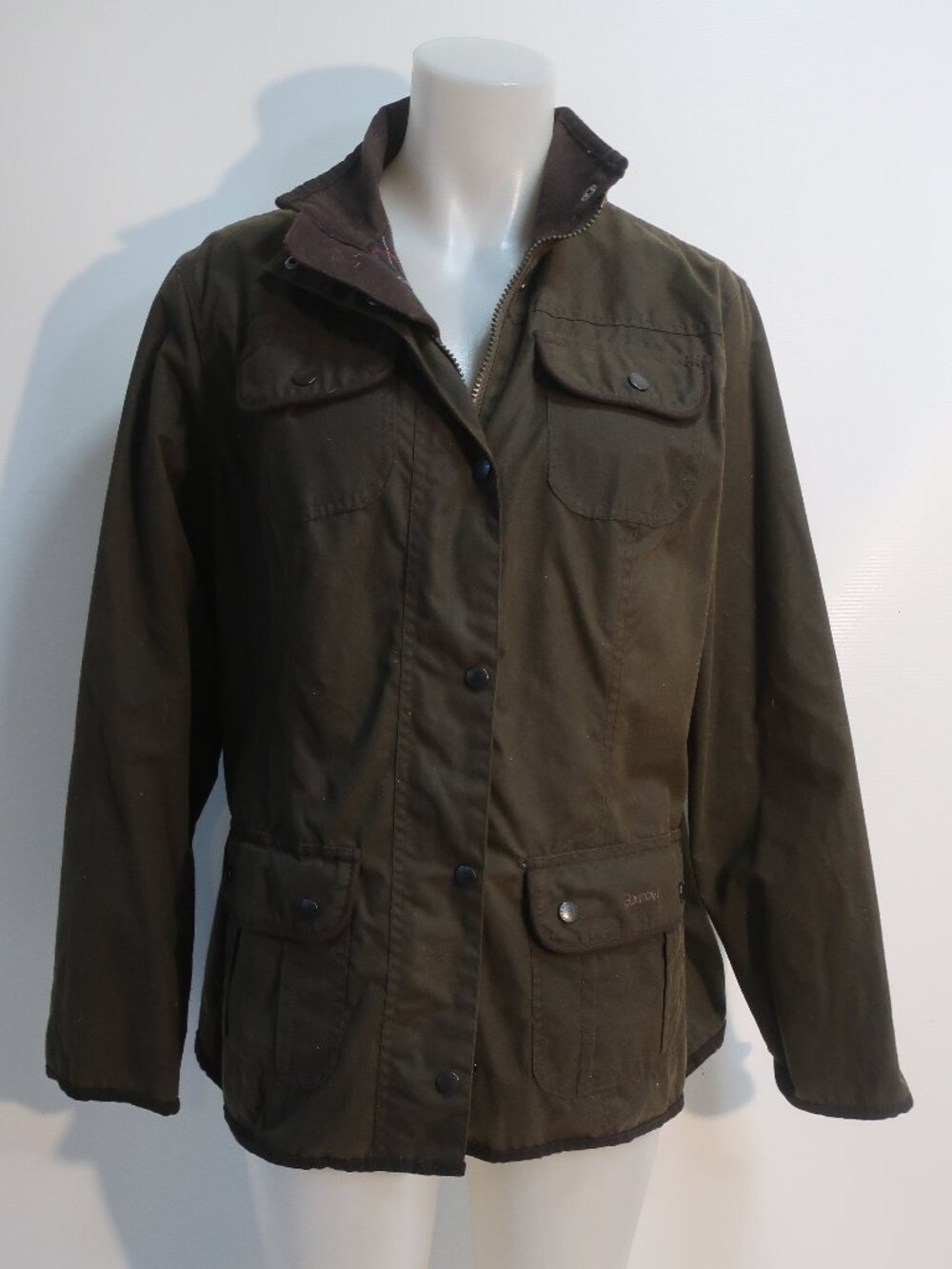 Womens Barbour Dark Brown (Item- 8) Zip Wax Coated Cotton Utility Jacket 14